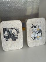 Zerbrech 1+2 / Mischtechnik auf Beton / je 10 x 14 cm