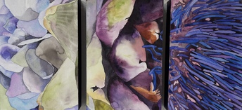 Flower Poem / Aquarell auf Holz / 3er-Serie, je 20 x 30 x 5 cm